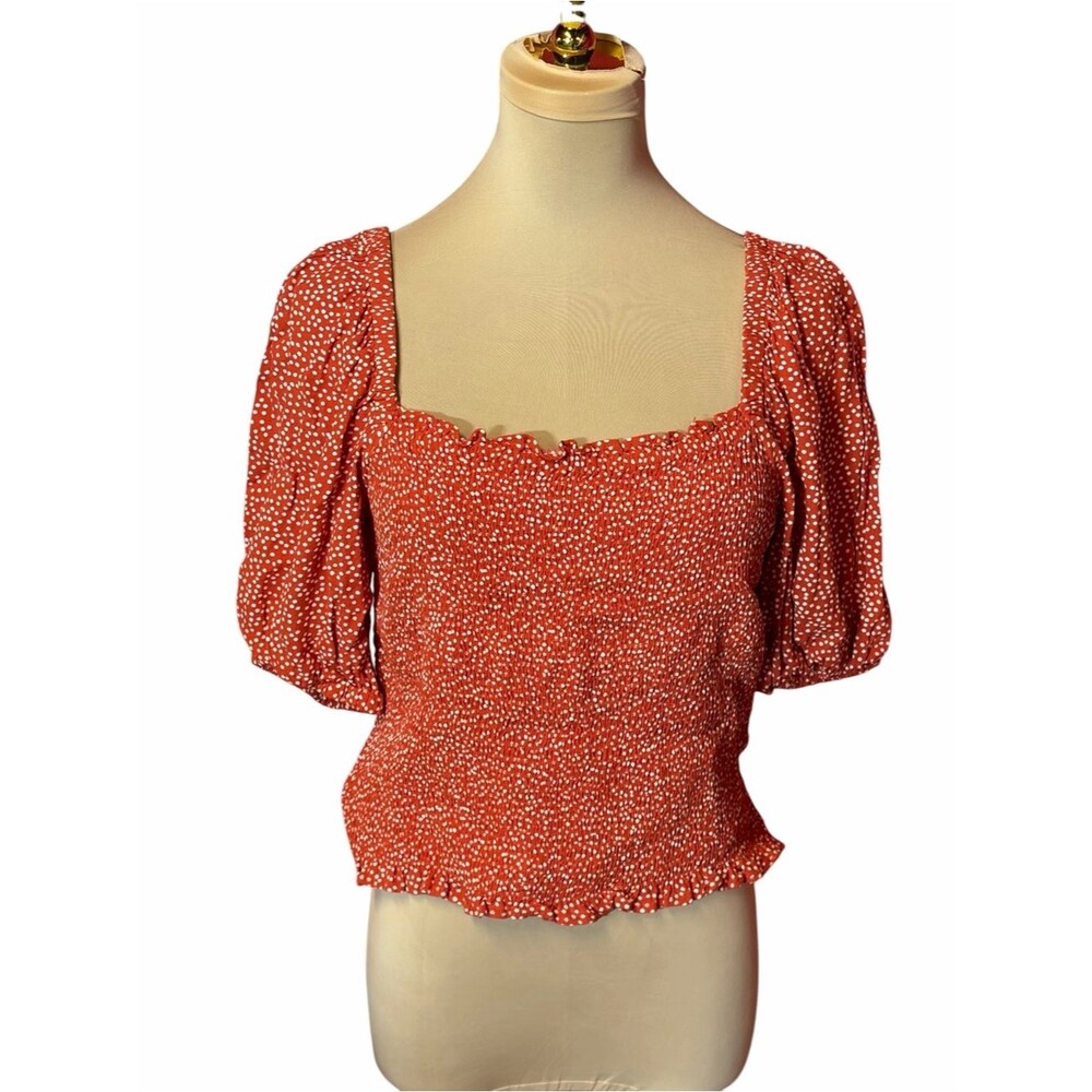 LOFT Smocked Floral Square Neck Puff Sleeve Crop Top XS Cottagecore